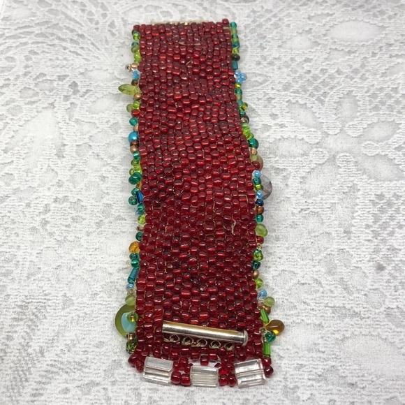 ARTISAN handmade flower glass cluster bead statement bracelet boho fairy fantasy - Picture 8 of 9